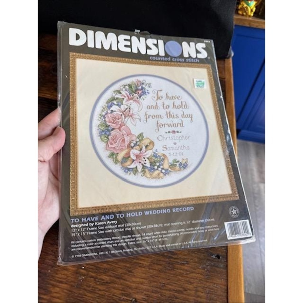Dimensions Cross Stitch "To Have and To Hold Wedding Record" 1998 Pattern - Picture 1 of 7